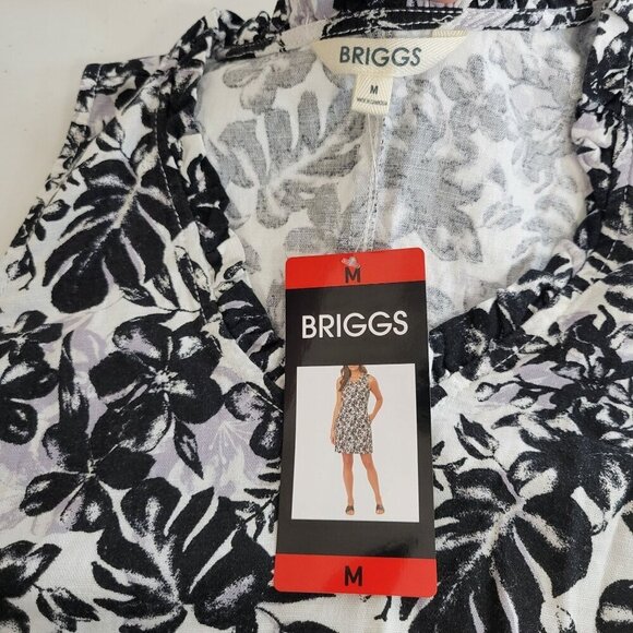 Briggs Tropical Linen Blend Shift Dress Black White Pullover V Neck Sleeveless - Picture 8 of 9